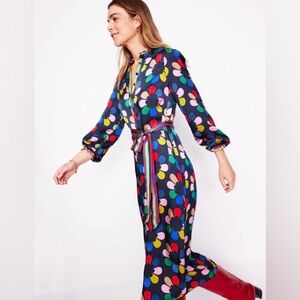 Boden Multicolor Floral‎ Jasmine Satin Belted Midi Dress,  Size 8R